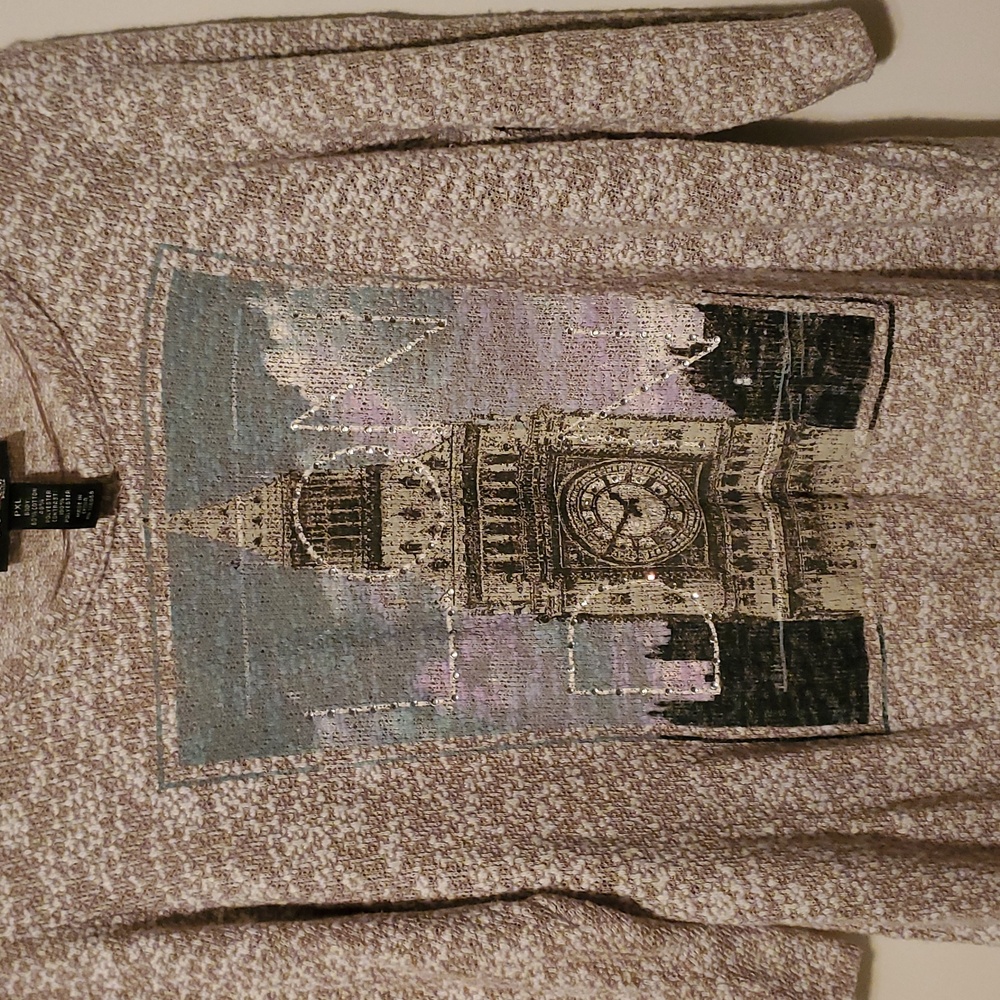 Style& Co Petite Women's Light Brown/cream Top with Graphic Design Sz.PXl - Picture 8 of 10